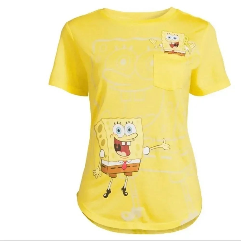 SpongeBob SquarePants Women's Yellow Graphic Crewneck Short Sleeve T-Shirt